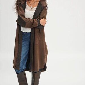 Free People Chocolate Brown Hooded Fleece Duster